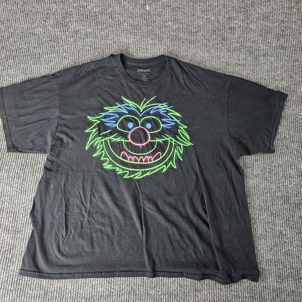 The Muppets Animal Face Shirt Mens 2XL Black Neon Graphic Tee Cartoon Movie